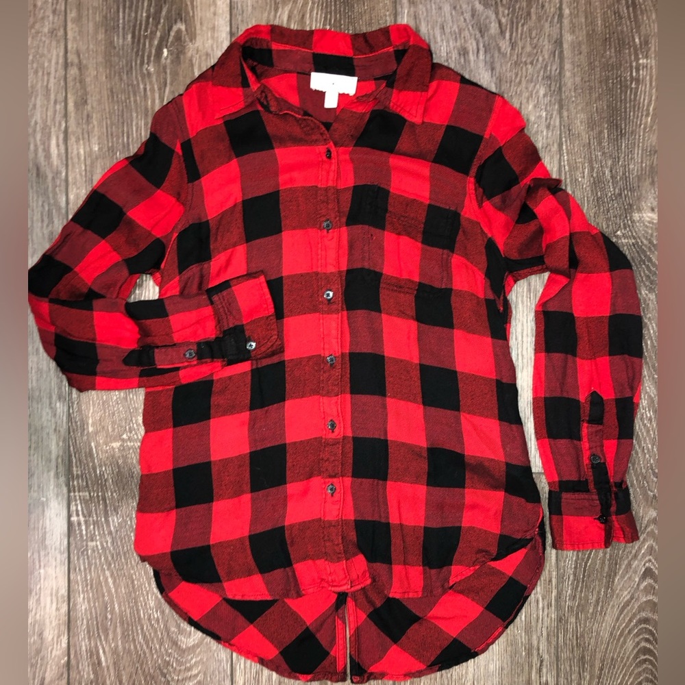 🍀Lucky Brand Long-sleeve Button Down Buffalo Plaid Top w/ Back Buttons- Size XS🍀